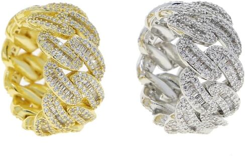 Solid Gold over S925 Sterling Silver Cuban Link Moissanite Ring, Chain-Inspired Masculine Design, Jewelry For Confident Men in Saudi Arabia