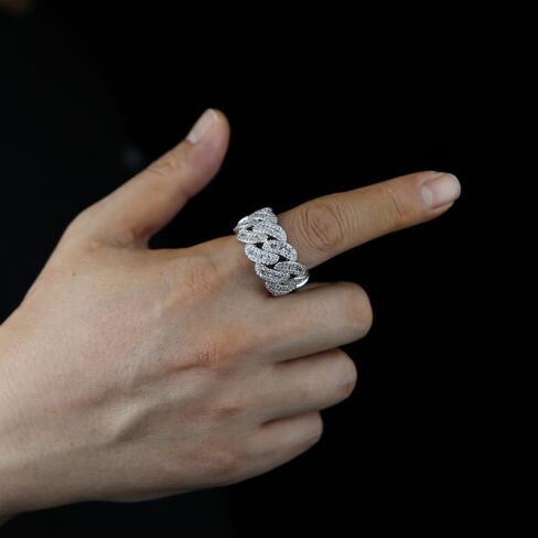 Solid Gold over S925 Sterling Silver Cuban Link Moissanite Ring, Chain-Inspired Masculine Design, Jewelry For Confident Men in Saudi Arabia