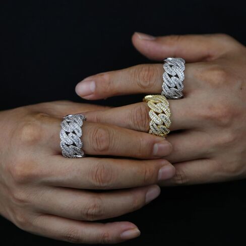 Solid Gold over S925 Sterling Silver Cuban Link Moissanite Ring, Chain-Inspired Masculine Design, Jewelry For Confident Men in Saudi Arabia