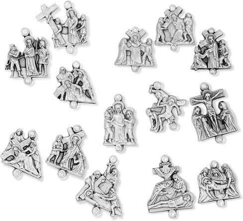 Caritas et Fides Stations of the Cross Medals Set of 14, Made in Italy - Rosary Parts to Make Stations of the Cross Rosary Chaplet, Height 7/8" to 1" Per Medal in Saudi Arabia