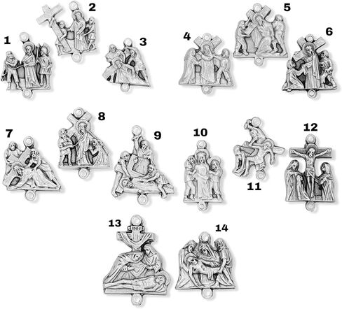 Caritas et Fides Stations of the Cross Medals Set of 14, Made in Italy - Rosary Parts to Make Stations of the Cross Rosary Chaplet, Height 7/8" to 1" Per Medal in Saudi Arabia