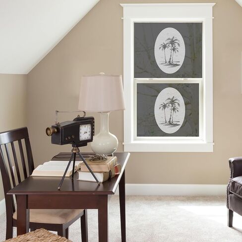 Silvery Faux Heavy Etched Effect Window Film, Elegant Oval Design Glass Cling for Anti-Collision Door Glass, Lighthouse 7.87"X11.81"X2PCS in Kuwait