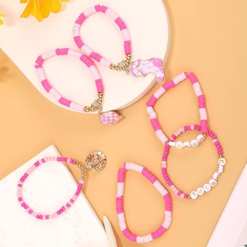 6pcs Western Cowgirl Beaded Bracelets, Stackable Women Cowgirl Beaded Howdy Bracelets with Boot and Globe Charm Stylish Jewelry Accessories for Female Friend Gift in Saudi Arabia