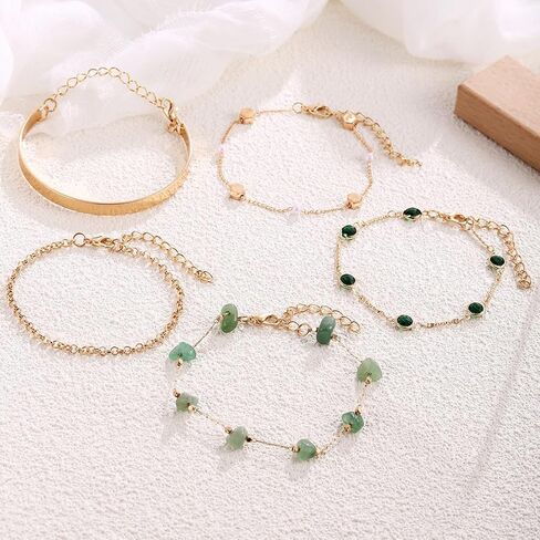 5pcs Gold Bracelet,18K Gold Plated Bracelet,5pcs Exquisite Stackable Paper Chain Bracelet,Jewelry Gift for Lover, Mom, Friends in Saudi Arabia