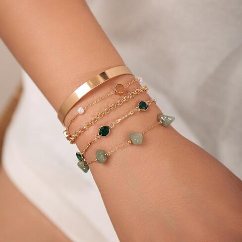 5pcs Gold Bracelet,18K Gold Plated Bracelet,5pcs Exquisite Stackable Paper Chain Bracelet,Jewelry Gift for Lover, Mom, Friends in Saudi Arabia