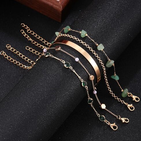 5pcs Gold Bracelet,18K Gold Plated Bracelet,5pcs Exquisite Stackable Paper Chain Bracelet,Jewelry Gift for Lover, Mom, Friends in Saudi Arabia