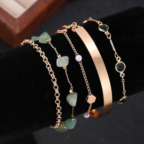 5pcs Gold Bracelet,18K Gold Plated Bracelet,5pcs Exquisite Stackable Paper Chain Bracelet,Jewelry Gift for Lover, Mom, Friends in Saudi Arabia