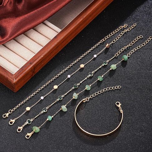 5pcs Gold Bracelet,18K Gold Plated Bracelet,5pcs Exquisite Stackable Paper Chain Bracelet,Jewelry Gift for Lover, Mom, Friends in Saudi Arabia