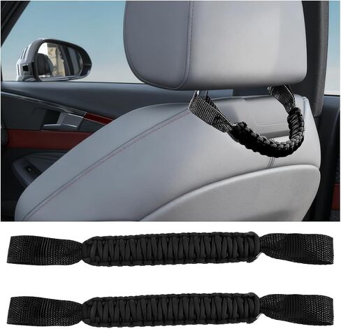 2PCS Car Headrest Grab Handle, Heavy Duty Rear Seat Back Mount Roll Bar Grip Handle Kit, Auto Seatback Paracord Passenger Grab Set, Compatible with Wrangler YJ TJ JK JKU JL JLU (Black/Red) in Saudi Arabia