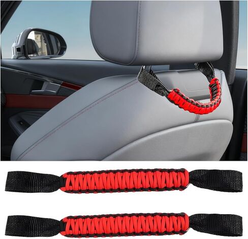2PCS Car Headrest Grab Handle, Heavy Duty Rear Seat Back Mount Roll Bar Grip Handle Kit, Auto Seatback Paracord Passenger Grab Set, Compatible with Wrangler YJ TJ JK JKU JL JLU (Black/Red) in Saudi Arabia