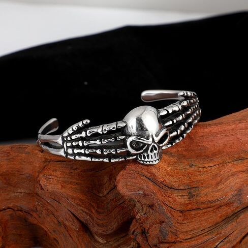 TURTLEDOVE Gothic Punk Skull Bangle - Skeleton Stainless Steel Breacelet - Heavy Metal Biker Jewelry in Saudi Arabia