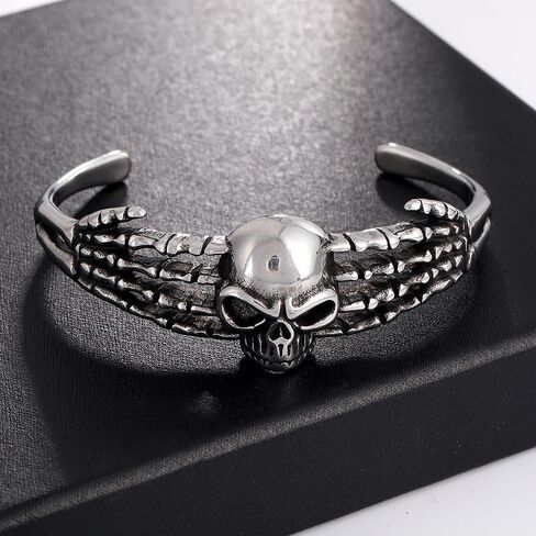 TURTLEDOVE Gothic Punk Skull Bangle - Skeleton Stainless Steel Breacelet - Heavy Metal Biker Jewelry in Saudi Arabia