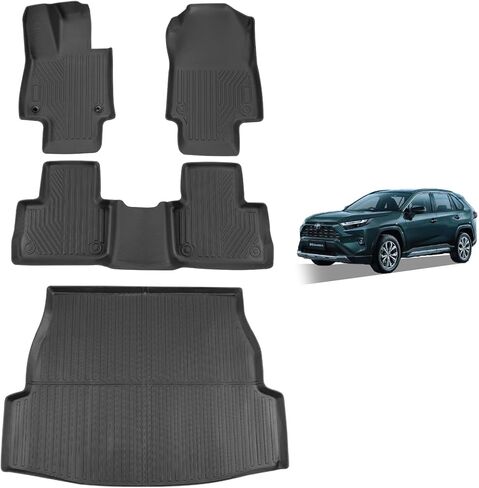 سجادات أرضية السيارة مناسبة لجميع الأحوال الجوية لسيارة Toyota RAV4 2025-2019 وRAV4 Hybrid، بطانات أرضية TPE ملائمة حسب الطلب ومجموعة كاملة من سجادة صندوق البضائع، ملحقات سيارة سوداء لسيارة Rav 4 LE XLE Limited Adventure TRD للطرق الوعرة in Kuwait