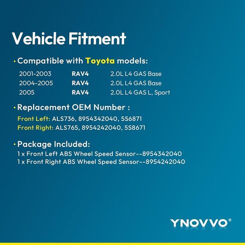 2 قطعة الجانب الأمامي الأيسر والأيمن ABS حساس سرعة ABS سرعة حساسات لسيارات تويوتا RAV4 2001 2002 2003 2004 2005 استبدال OE ALS736 ALS765 89543-42040 89542-42040 in Saudi Arabia