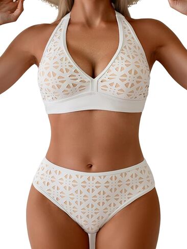 Eomenie Bikini Sets for Women Halter Two Piece Swimsuit V Neck Bathing Suit with Mid Rise Bottom in Saudi Arabia