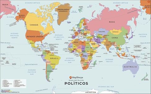 World Map with Countries in Spanish - Compact - 26 x 16 inch Poster - Front Lamination in Saudi Arabia