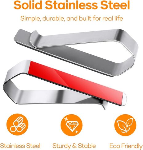 8 مشابك من الفولاذ المقاوم للصدأ مع لاصق 3M - مجموعة تركيب حاجب الشمس لإطارات الصور (غير متضمنة) - ملحق حاجب السيارة القوي للشاشات المخصصة، واستخدام المنزل والمكتب in Kuwait