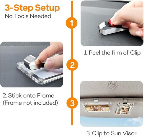 8 مشابك من الفولاذ المقاوم للصدأ مع لاصق 3M - مجموعة تركيب حاجب الشمس لإطارات الصور (غير متضمنة) - ملحق حاجب السيارة القوي للشاشات المخصصة، واستخدام المنزل والمكتب in Kuwait