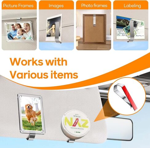 8 مشابك من الفولاذ المقاوم للصدأ مع لاصق 3M - مجموعة تركيب حاجب الشمس لإطارات الصور (غير متضمنة) - ملحق حاجب السيارة القوي للشاشات المخصصة، واستخدام المنزل والمكتب in Kuwait