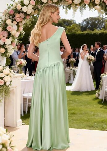 One Shoulder Junior Bridesmaid Dress Satin Flower Girl Dress Asymmetrical Waist Formal Prom Dresses for Girls in Saudi Arabia
