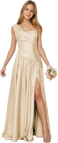 One Shoulder Junior Bridesmaid Dress Satin Flower Girl Dress Asymmetrical Waist Formal Prom Dresses for Girls in Saudi Arabia