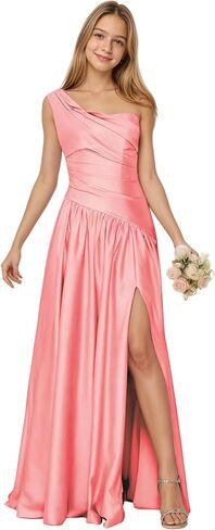 One Shoulder Junior Bridesmaid Dress Satin Flower Girl Dress Asymmetrical Waist Formal Prom Dresses for Girls in Saudi Arabia