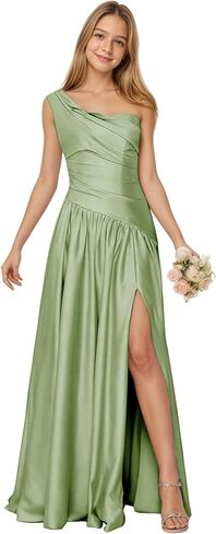 One Shoulder Junior Bridesmaid Dress Satin Flower Girl Dress Asymmetrical Waist Formal Prom Dresses for Girls in Saudi Arabia