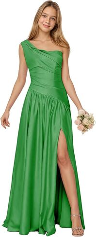 One Shoulder Junior Bridesmaid Dress Satin Flower Girl Dress Asymmetrical Waist Formal Prom Dresses for Girls in Saudi Arabia