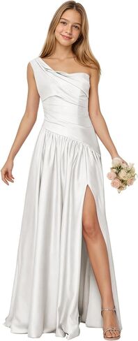 One Shoulder Junior Bridesmaid Dress Satin Flower Girl Dress Asymmetrical Waist Formal Prom Dresses for Girls in Saudi Arabia