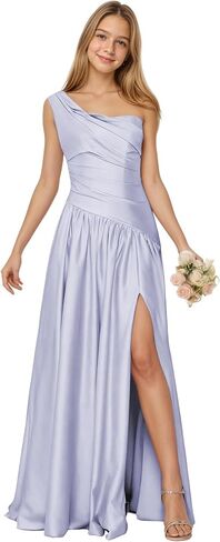 One Shoulder Junior Bridesmaid Dress Satin Flower Girl Dress Asymmetrical Waist Formal Prom Dresses for Girls in Saudi Arabia