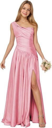 One Shoulder Junior Bridesmaid Dress Satin Flower Girl Dress Asymmetrical Waist Formal Prom Dresses for Girls in Saudi Arabia