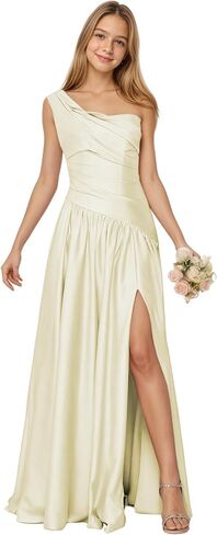 One Shoulder Junior Bridesmaid Dress Satin Flower Girl Dress Asymmetrical Waist Formal Prom Dresses for Girls in Saudi Arabia