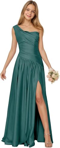 One Shoulder Junior Bridesmaid Dress Satin Flower Girl Dress Asymmetrical Waist Formal Prom Dresses for Girls in Saudi Arabia