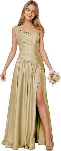 One Shoulder Junior Bridesmaid Dress Satin Flower Girl Dress Asymmetrical Waist Formal Prom Dresses for Girls in Saudi Arabia
