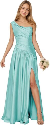 One Shoulder Junior Bridesmaid Dress Satin Flower Girl Dress Asymmetrical Waist Formal Prom Dresses for Girls in Saudi Arabia