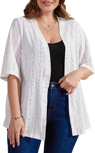 Plus Size Cardigans for Women Half Sleeve Dressy Casual Jacquard Kimono Cover Ups(L-5XL) in Saudi Arabia