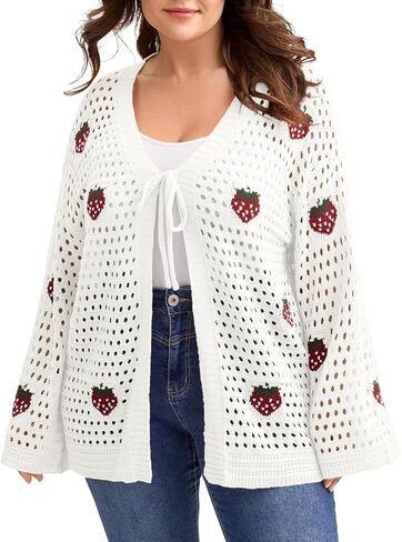 Women's Plus Size Cardigan Strawberry Patch Crochet Sweater Sweet Style with A Breezy Fit in Kuwait