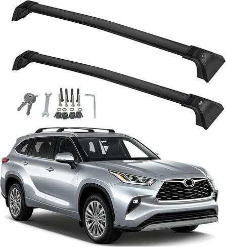 قضبان متقاطعة لحامل السقف من Zorik لسيارة Toyota Highlander 2020-2024 XLE/Limited/Platinum مع قضبان جانبية للسقف، نظام قفل بسعة 260 رطل، تركيب بدون حفر لصندوق الشحن، قوارب الكاياك، التزلج in Saudi Arabia