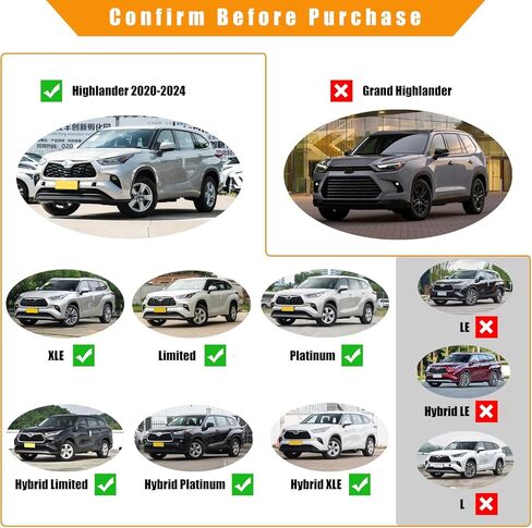 قضبان متقاطعة لحامل السقف من Zorik لسيارة Toyota Highlander 2020-2024 XLE/Limited/Platinum مع قضبان جانبية للسقف، نظام قفل بسعة 260 رطل، تركيب بدون حفر لصندوق الشحن، قوارب الكاياك، التزلج in Saudi Arabia
