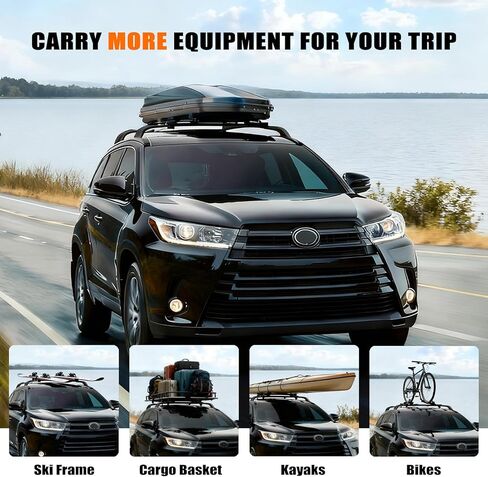 قضبان متقاطعة لحامل السقف من Zorik لسيارة Toyota Highlander 2020-2024 XLE/Limited/Platinum مع قضبان جانبية للسقف، نظام قفل بسعة 260 رطل، تركيب بدون حفر لصندوق الشحن، قوارب الكاياك، التزلج in Saudi Arabia