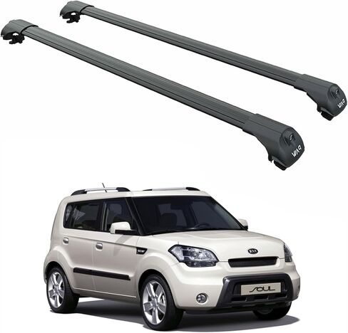 قضيب متقاطع لسقف الألومنيوم عالي التحمل لكيا سول (2009-2026) سعة 330 رطل، قضبان ألومنيوم مع قناة T-Slot، قابلة للقفل، تركيب بدون حفر (أسود، 2011-2019 نقطة تثبيت القضبان المتقاطعة لرف السقف) in Kuwait