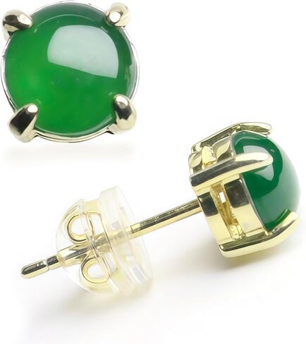 Real Jade Stud Earrings for Women Men S925 Silver Plated 18k Yellow Gold, Natural Jadeite Studs Dainty Elegent Green Luxury Jewelry Handmade Gift for Birthday Daily Use, 6mm (2PCS Premium) in Kuwait