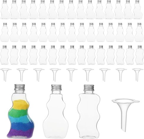 Pafeooui 45 Pack 2.5 Oz Plastic Sand Art Bottles with Lids and Funnels, Clear Bulk 3 Styles Wave Shaped Container Craft Supply for Parties, Wedding Favors, DIY Decor in Saudi Arabia