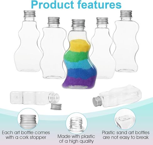 Pafeooui 45 Pack 2.5 Oz Plastic Sand Art Bottles with Lids and Funnels, Clear Bulk 3 Styles Wave Shaped Container Craft Supply for Parties, Wedding Favors, DIY Decor in Saudi Arabia