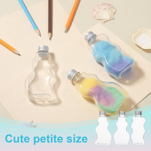 Pafeooui 45 Pack 2.5 Oz Plastic Sand Art Bottles with Lids and Funnels, Clear Bulk 3 Styles Wave Shaped Container Craft Supply for Parties, Wedding Favors, DIY Decor in Saudi Arabia