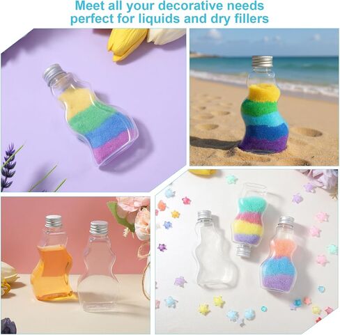Pafeooui 45 Pack 2.5 Oz Plastic Sand Art Bottles with Lids and Funnels, Clear Bulk 3 Styles Wave Shaped Container Craft Supply for Parties, Wedding Favors, DIY Decor in Saudi Arabia