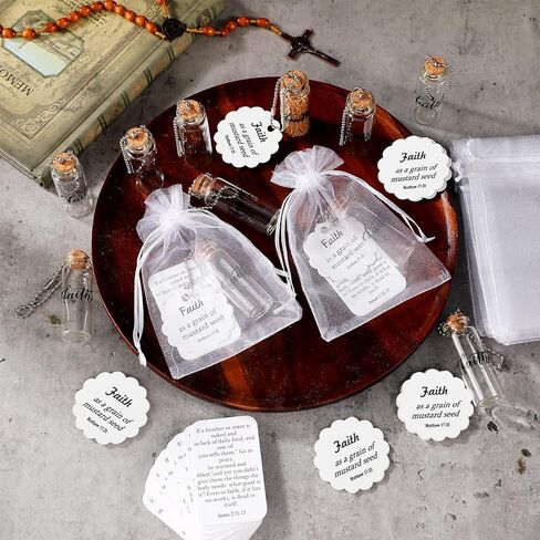 Chuangdi 30 Sets Mustard Seed Gift Mustard Seed Faith Glass Bottle Charms with Card Religious Small Faith Wedding Baptism Inspirational Church Gifts for Women Men in Saudi Arabia
