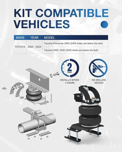 TOPICK Rear Air Bags Suspension Kit for 2005-2023 Toyota Tacoma Prerunner 2WD Tacoma 2WD/4WD Truck Towing, 5000 Lbs of Load Leveling Capacity, Replacement for Firestone 2407 in Kuwait