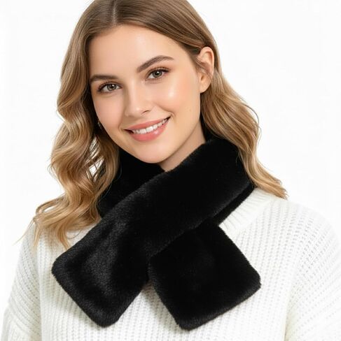 Barelove Short Women's Faux Fur Collar Scarf Wrap, Cold Winter Warm Stole Scarf Shawl Shrug Neck Warmer Wrap in Kuwait