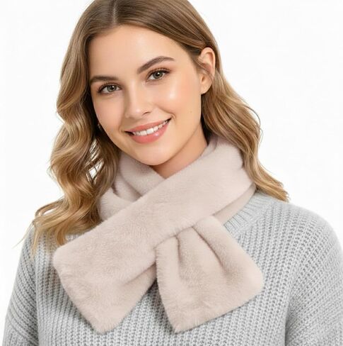 Barelove Short Women's Faux Fur Collar Scarf Wrap, Cold Winter Warm Stole Scarf Shawl Shrug Neck Warmer Wrap in Kuwait